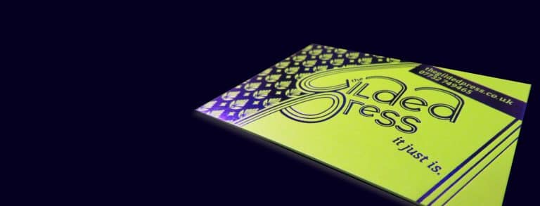 Metallic Purple Foil on duplexed Gmund Arsenic Card.